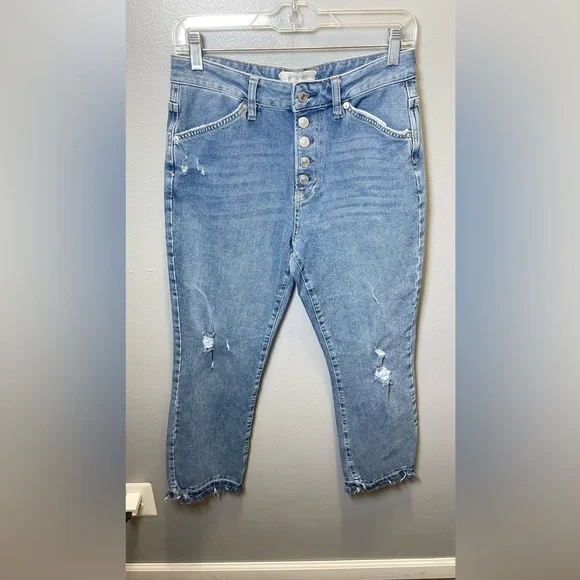 Free People We The Free Dylan‎ High Rise Bootcut Distressed Button Fly Jeans 27 - Picture 2 of 5